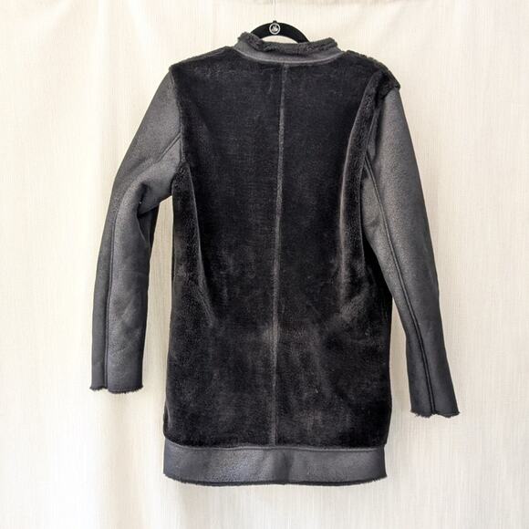 Zara Black Faux Leather Shearling Biker Full Zip Long Sleeve Long Jacket, size M - Picture 2 of 9